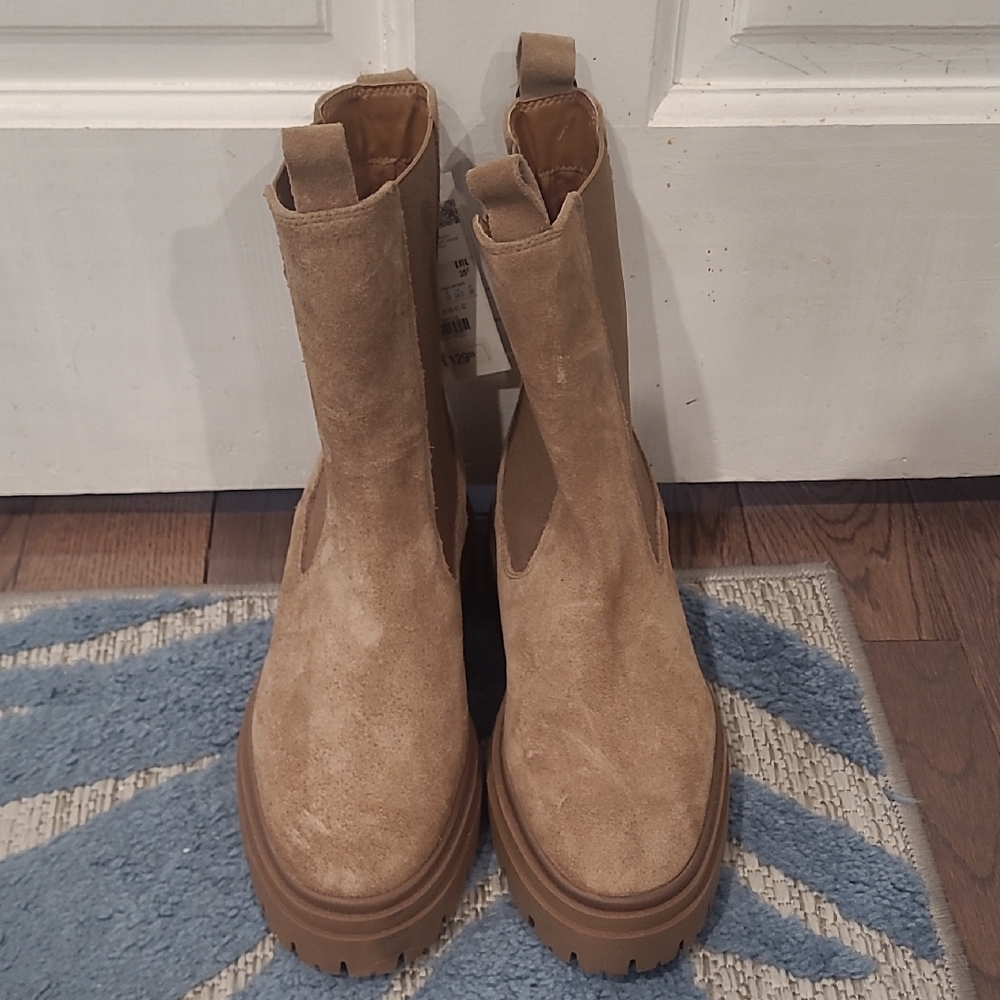 NWT Zara Tan Leather Ankle Boots - Size 6.5 (2173/811/105)